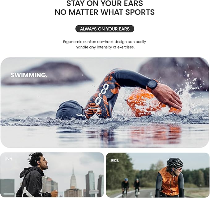 Bone Conduction Headphones IP68 Swimming Waterproof Dustproof Sweatproof MP3 Player Headset Underwater Music Player 8GB 1000 Songs, Open-Ear Wireless Earphones Bluetooth 5.3 with Mic - Black