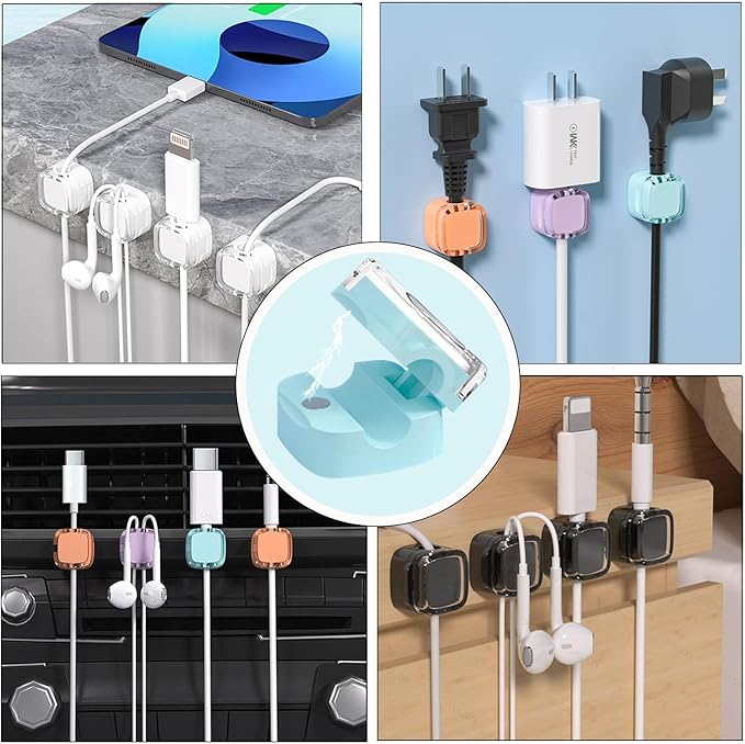 IFNOW 6 Pack Magnetic Cable Clips Cord Organizer Mixed Color Self Adhesive Cord Holder Under Desk Cable Management for Home,Office,Car,Desk,Nightstand