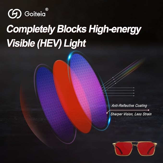 Goiteia Red Light Glasses for Sleep, Dual AR Coatings, Retro 70s Red Glasses Blue & Green Light Blocking for Better Sleep