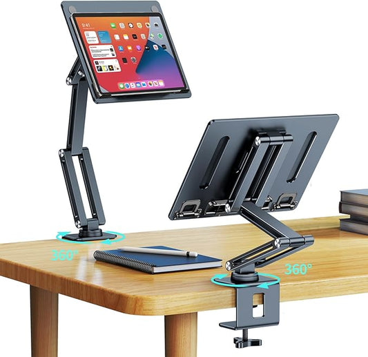 OATSBASF Tablet Stand, iPad Holder for Desk Mount, Portable Monitor Stand, Rotatable 360 Degrees, Desktop Reading Mount Holder for Computer, iPad, Cookbooks, Recipes