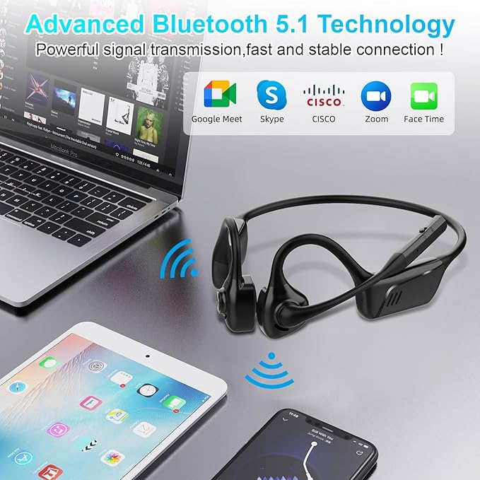 ZIOCOM Open Ear Headphones, Bluetooth 5.1 Headset with Mic, ENC Noise Cancelling and Mute Button, Lightweight, AptX-LL Wireless Headset for Office Driving Working Home-10 Hrs(Not Bone Conduction)