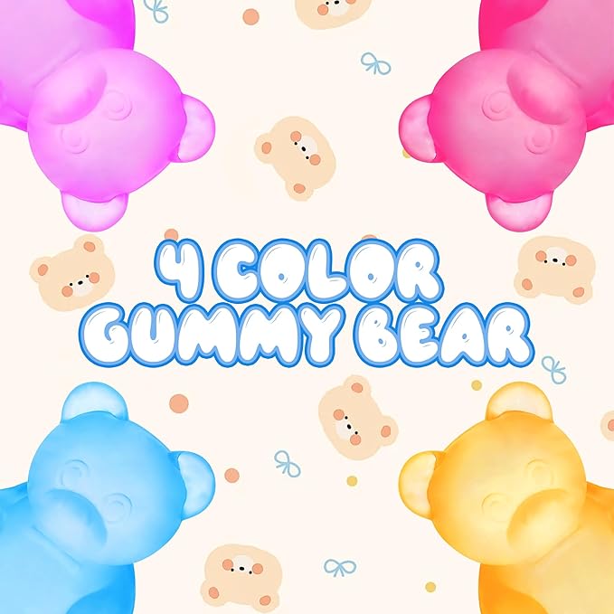4 Pack Gummy Bear Sensory Fidget Toys - Sugar Filled Squishy Stress Balls for Kids Adults Stress Relief - High Density Squeeze Balls for Anxiety Focus Students Calming
