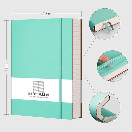 AHGXG A4 Notebooks College Ruled - 320 Pages Large Notebooks for Work, 8.5''×11'', 100gsm Thick Paper, Leather Softcover Thick Journal for Women Writing - Mint