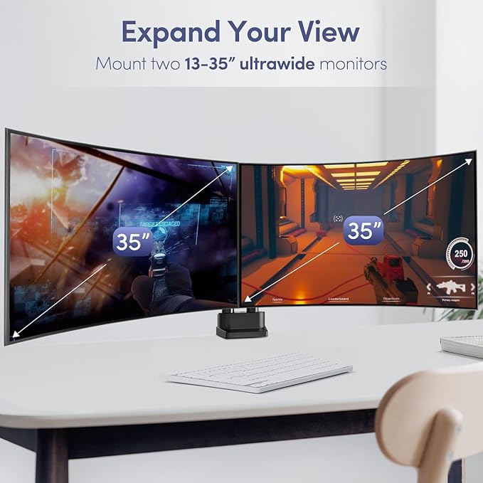 Dual Monitor Mount for Desk, Heavy Duty Dual Monitor Stand for 17 to 35 inch Ultrawide Monitors Holds 4.4 to 26.4 lbs Screen, Height Adjustable Monitor Arm for Gaming, Home, Office, VESA Mount, Black