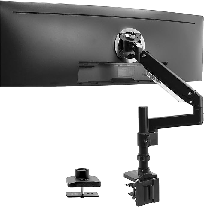 VIVO Premium Aluminum Single Screen Pneumatic Spring Monitor Arm Desk Mount Stand with Extension Pole | Fits One Screen up to 35" (STAND-V101GT)