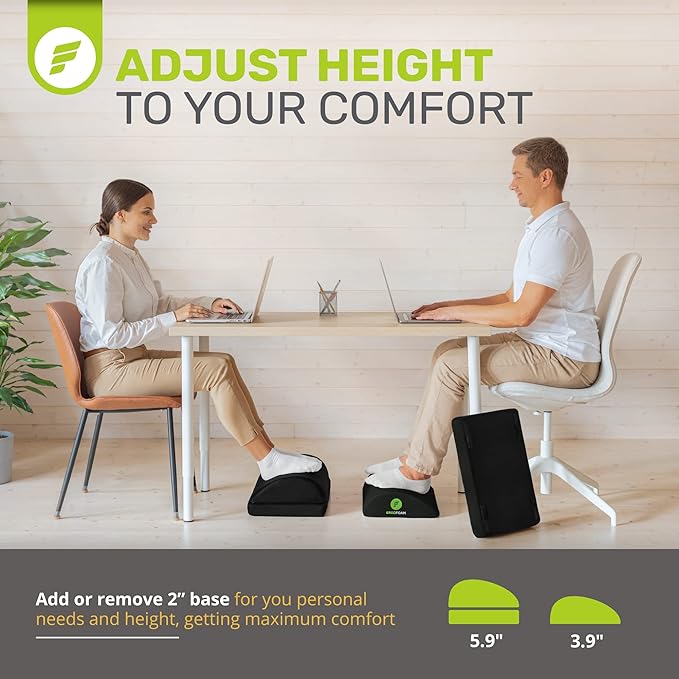 ErgoFoam Adjustable Foot Rest for Added Height - Mesh Orthopedic Teardrop Design - Large Premium Under Desk Foot Rest - Most Comfortable for Lumbar, Back, Knee Pain (Black)