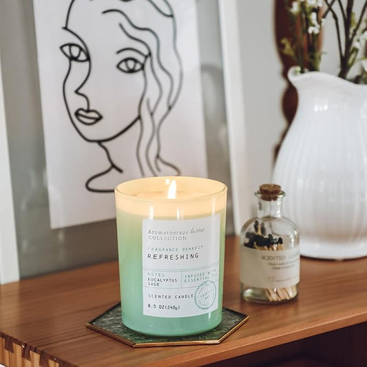 Eucalyptus Candle, Eucalyptus & Sage Scented Candles,Soy Wax Green Candles for Home Scented,Candle Gift for Women Men,8.5oz