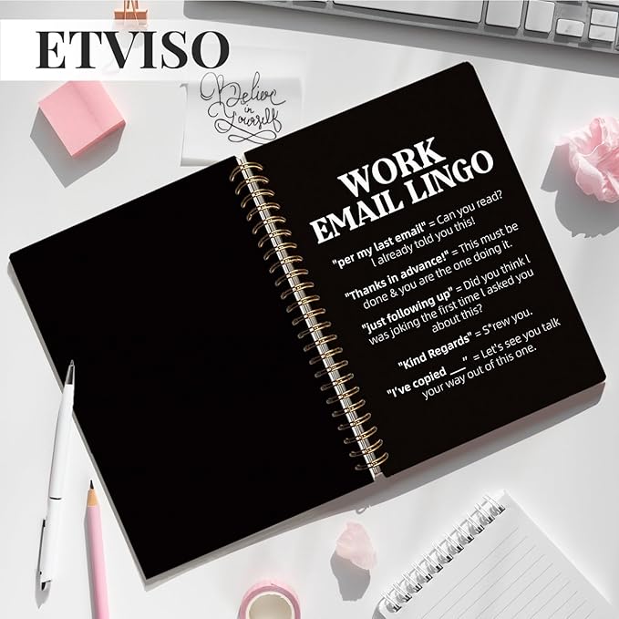 Funny Office Supplies, Work Journal Notebook for Women Men Coworkers, Funny Sarcastic Office Gifts for Coworkers, Work Email Lingo Hardcover Spiral Notebooks 5.5x8.3 Inch