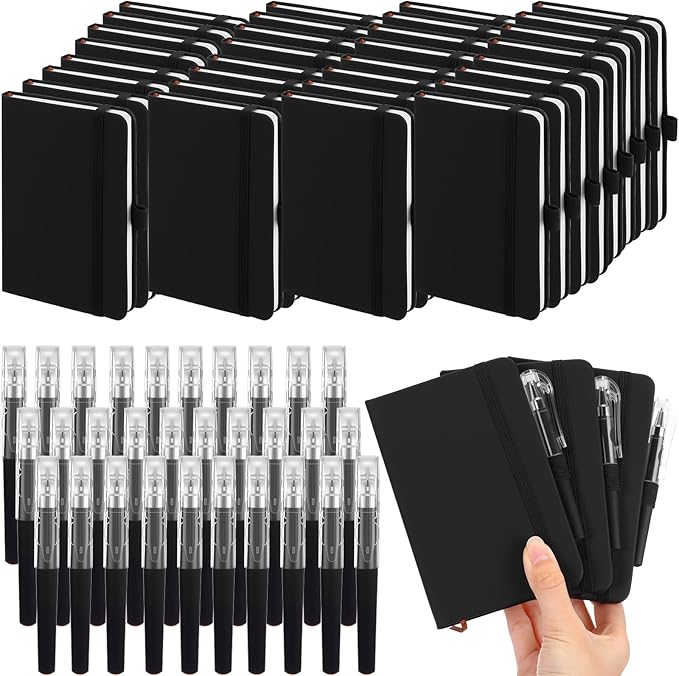 Sayglossy 25 Pack Pocket Small Notebook Journals with Pen 5.6'' x 3.7'' Mini Journaling Notepads A6 Ruled Journals Hardcover Lined Notebook Bulk with Pen Holder for Office School Memo(Black)