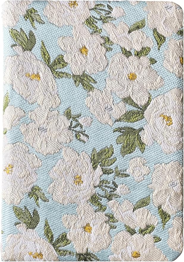 Pocket Notebook, A6, 4x6, Small Embroidered Journal, Cute Notebook, Lay Flat, Hardcover, Lined Notebook & Sketchbook, Personal Writing Journal for Women, Blue Journal, White Gardenia Flower