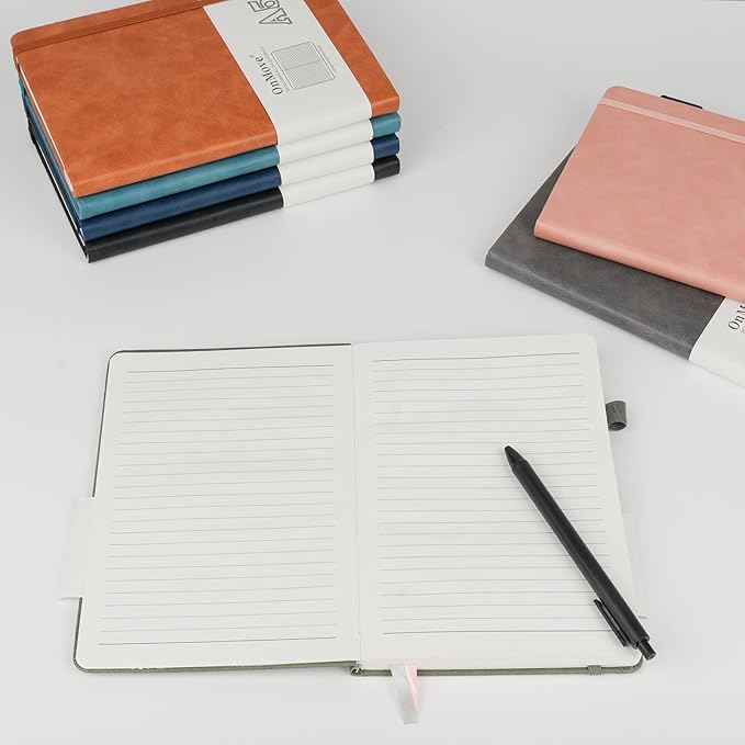 Notebooks Journal for Women Men 12 Pack Bulk Leather Hardcover with Pen Holder A5 160 Pages 100 GSM Thick Paper for Work School Lined Black