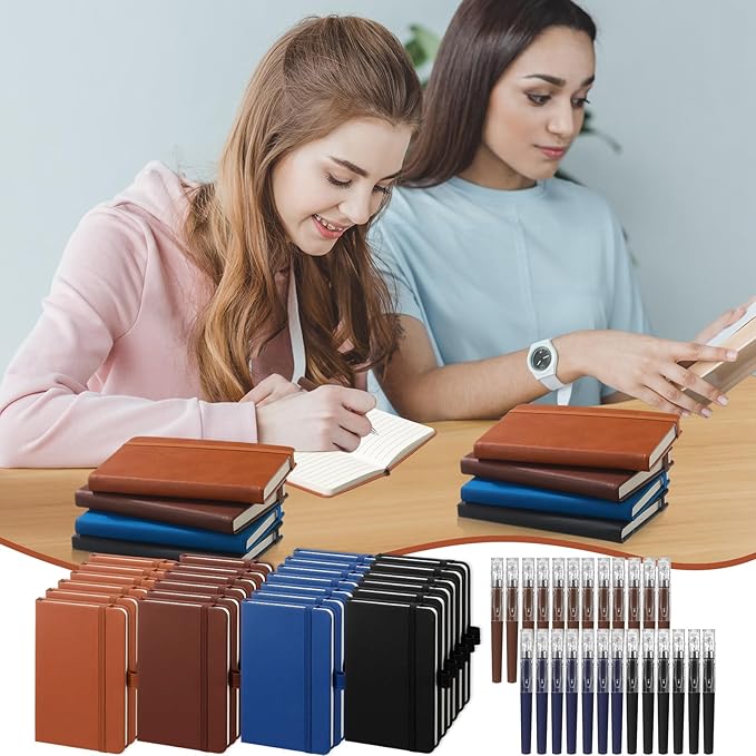 25 Pack Pocket Small Notebook Journals with Pen 5.6'' x 3.7'' Mini Journaling Notepads A6 Ruled Journals Hardcover Lined Notebook Bulk with Pen Holder for Office School Memo(Vintage Colors)