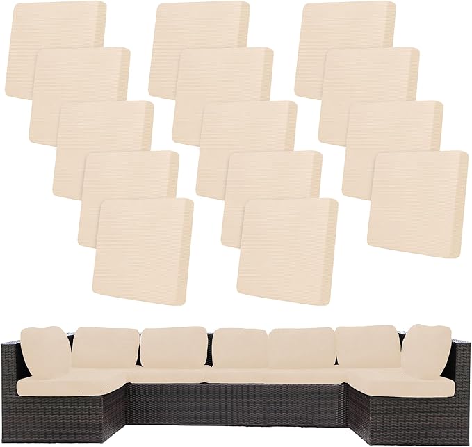14Pcs Stretch Patio Cushion Covers,Outdoor Couch Covers Replacement,Outdoor Couch & Sofa Slipcovers,for Patio Furniture Cushion Covers,Washable Reusable Furniture Protector (Beige,Cover Only)