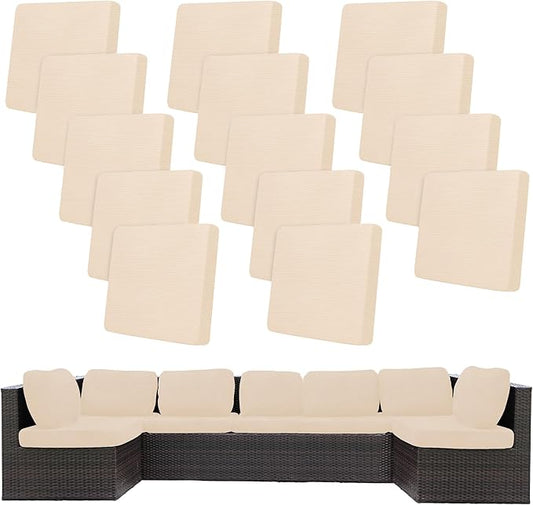 14Pcs Stretch Patio Cushion Covers,Outdoor Couch Covers Replacement,Outdoor Couch & Sofa Slipcovers,for Patio Furniture Cushion Covers,Washable Reusable Furniture Protector (Beige,Cover Only)