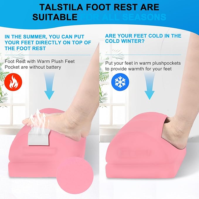 TALSTILA Foot Rest for Under Desk at Work, Under Desk Footrest, Ergonomic 3 Adjustable Heights Footrests, Footrest with Feet Warm Pocket, for Office Desks & Office Chair - Back & Leg Hip Pain Relief