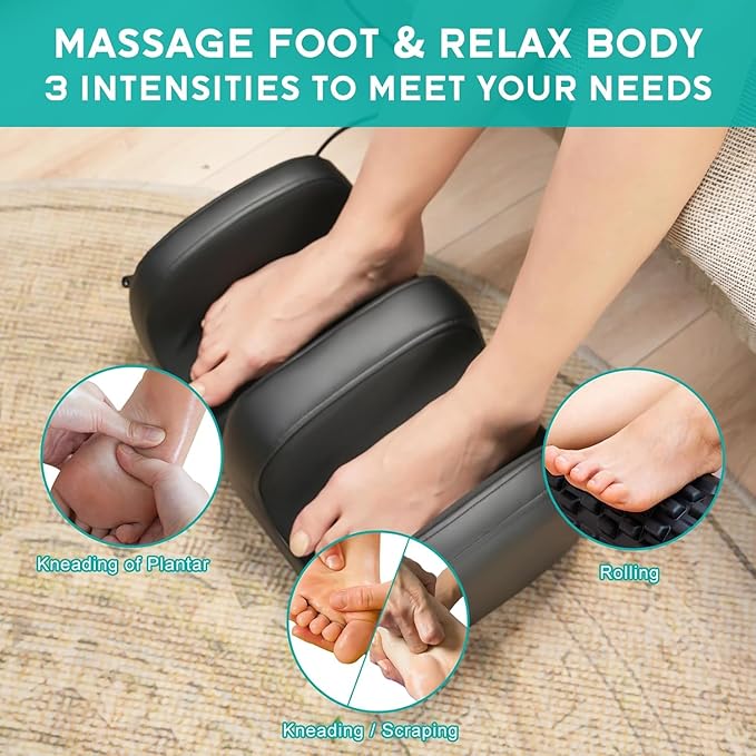 Electric Foot Massager Machine with Heat, Shiatsu Kneading Feet and Calf Massagers for Relaxation, Plantar Fasciitis Relief, Deep Tissue Massage, Gifts for Mom & Dad, Wired Remote