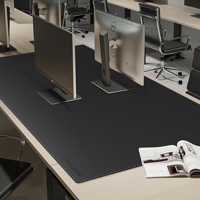 MAIDERN Leather Desk Mat, (5XL) 47.2” x 31.5” Reversible Office Desk Pad Mat, Cork & Leather Large Mouse pad for Desk, Waterproof Computer Desk Mat for Gaming Home Office (Black)