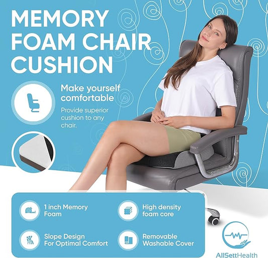 Large Seat Cushion (19” x 17” x 3”) Memory Foam for Office Chair, Wheelchair Cushions, Floor Pillow | Cushion Back Pain Coccyx Pain Relief | Plush Velvet Cover with Carry Handle