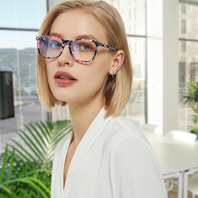 Henotin 4-Pack Blue Light Blocking Reading Glasses Women Men,Spring Hinge Computer Readers,Anti UV Ray Square Nerd Eyeglasses (Mixed Color-C, 2.50)