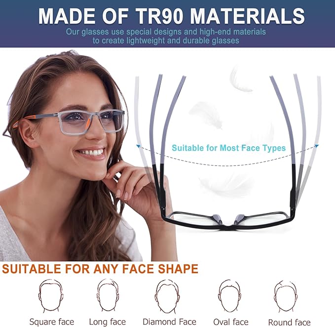 4 Pack Progressive Multifocus Reading Glasses for Men Women TR90 Sports Style Anti-Blue Light Computer Readers