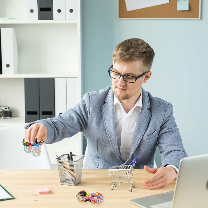 Skylety 2 Pcs Fidget Toys for Adults Fidget Pad Christmas Basket Stuffers Stress Relief Cube Clicker Controller Sensory Educational Toy for ADHD Autism Spinner(Graffiti Style)