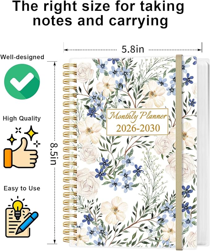 2025-2030 Monthly Planner - 64 Month PLanner Calendar from September 2025 to December 2030, Flexible Cover, Inner Pocket, 5.8" x 8.5", Perfect for Home | School | Office, Crushed Flower