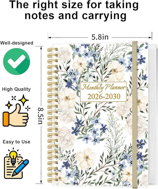 2025-2030 Monthly Planner - 64 Month PLanner Calendar from September 2025 to December 2030, Flexible Cover, Inner Pocket, 5.8" x 8.5", Perfect for Home | School | Office, Crushed Flower
