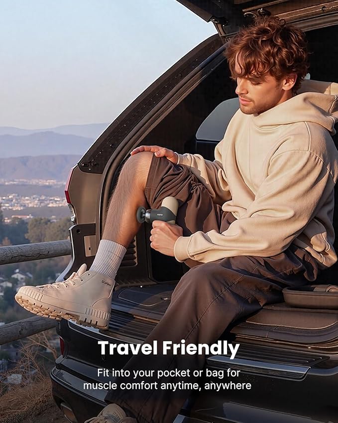 RENPHO Mini Thermal Massage Gun with Heat, Portable Deep Tissue Percussion Massager, Color Silicone Sleeves Travel Size with Carry Case, Grey