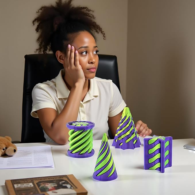 4 Packs Impossible Cone, Spiral Cone Fidget Toy 3D Printed Spiral Cone Toy, Pyramid Passthrough Sculpture, Mini Cones Pass Through Pyramid Fidget Toy for Stress and Anxiety Relaxing