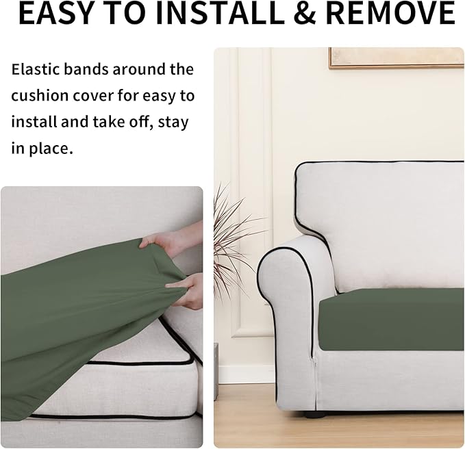 Easy-Going 100% Waterproof Oversized Sofa Seat Cushion Slipcovers Couch Cushion Cover Stretch Furniture Protector for Kids, Pets (Oversized Sofa Cushion, Grayish Green)