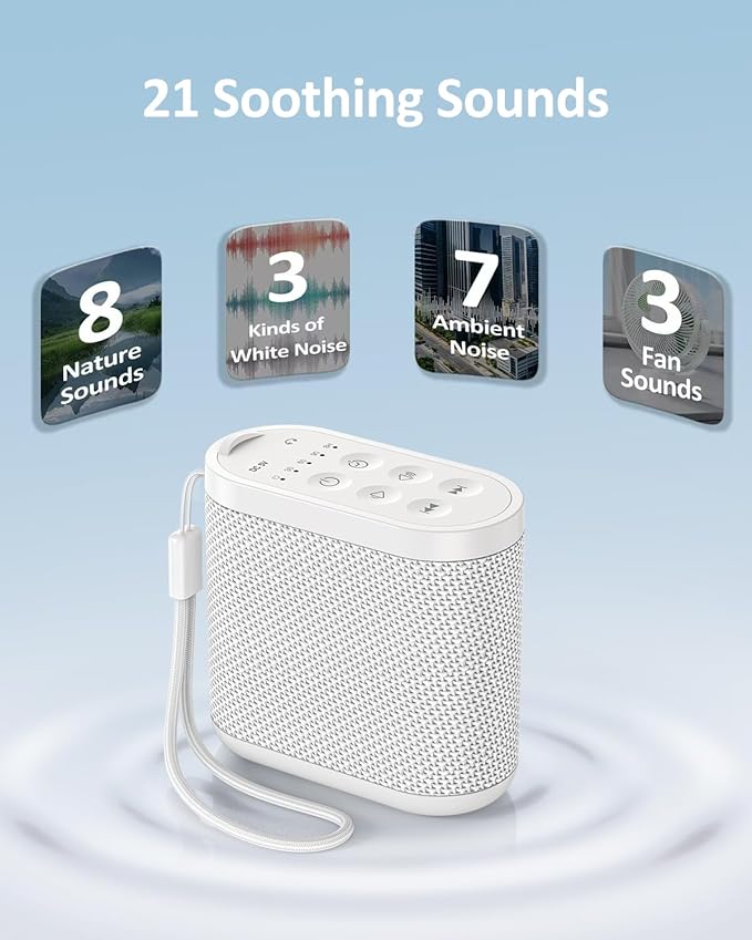 Portable Travel Sound Machine for Adults, Baby Sleeping - White Noise Machine：Rechargeable Battery, Headphone Jack, 21 Sounds, Sleep Timer - Noise Machine for Office Privacy & Noise Canceling, Home