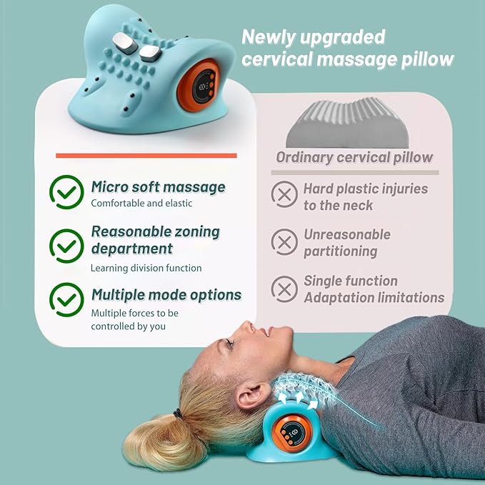 Neck Massager, Masajeador de Cuello, 3 Modes Electric Neck and Shoulder Relaxer Pillow, with Heat 26° Angle Cervical Traction Device for Pain Relief Deep Tissue