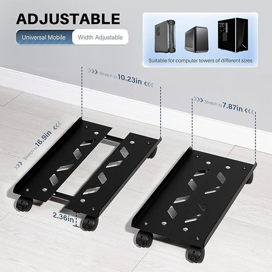 Mobile PC Stand, Adjustable Metal Computer Tower Stand, PC Floor Stand with 4 Locking Caster Wheels, PC Tower Stand, CPU Holder, PC Cart PC Riser Fits Most PC for Gaming Office Desk