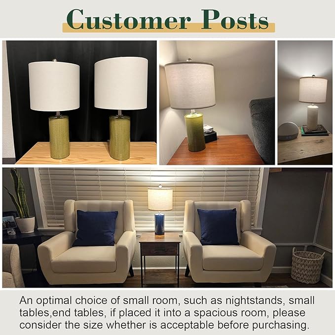 20.25/inch Modern Ceramic Table lamp Set of 2 Small Farmhouse Bedside lamp Dark Blue Nightstand Lamp End Table Lamps for Living Room Bedroom Study Office AMZ-T1109BL0