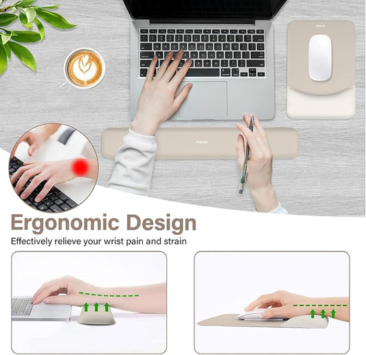 MOSISO Wrist Rest Support for Mouse Pad&Keyboard Set, Rectangular Ergonomic Mousepad Non-Slip Base Home/Office Pain Relief&Easy Typing Pad with Neoprene Cloth&Raised Curved Memory Foam, Stone Gray