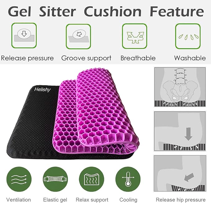 Gel Seat Cushion, Egg Seat Cushion for Tailbone, Back, Sciatica Pain Relief - Gel Enhanced Chair Pads with Non-Slip Cover for Office Home Chair Car Seat Wheelchair (Standard, Violet)