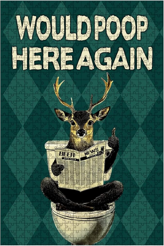 1000 Piece Wooden Deer Puzzle Would Poop Here Again Adult Challenge for Focus & Stress Relief 29.5x19.7 Inch