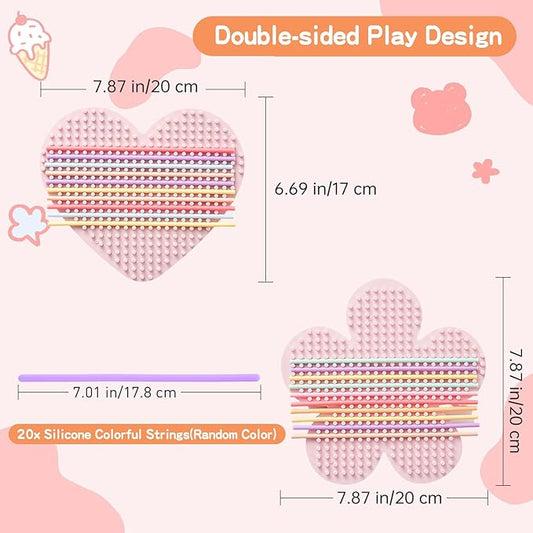 2 Pack Sensory Activity Board with 20 Random-Color Strings, Double-Sided Silicone Sensory Fidget Toy for Kids and Adults with Autism, ADHD, Silent, Stress Relief, Calming, Focus, Gift for Girls Boys