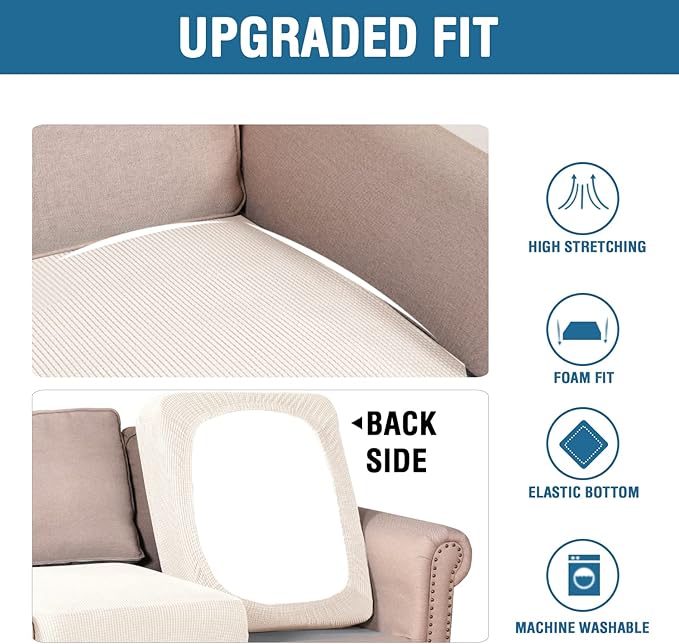 H.VERSAILTEX High Stretch Couch Cushion Covers,Chair Sofa Seat Slipcovers Couch Cushion Cover Stretch Furniture Protector for Kids, Pets(2 Packs Cushion Loveseat Covers, Ivory)