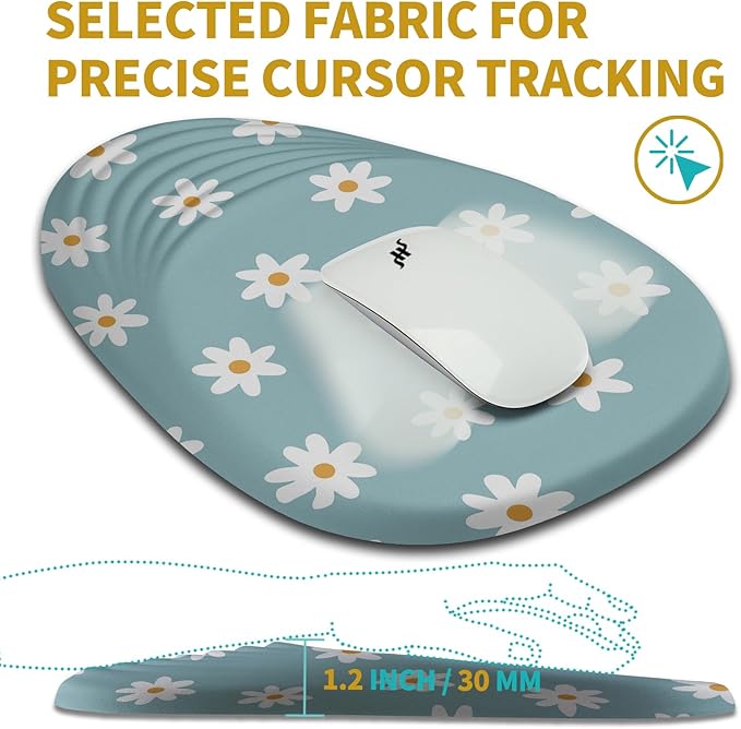 Hokafenle Ergonomic Mouse Pad Wrist Support with Stepped-Wedge Design, Wrist Rest Pain Relief Mousepad Filled with Memory Foam, Carpal Tunnel Mousepad for Wireless Mouse(12x8 inch, Little Daisy)