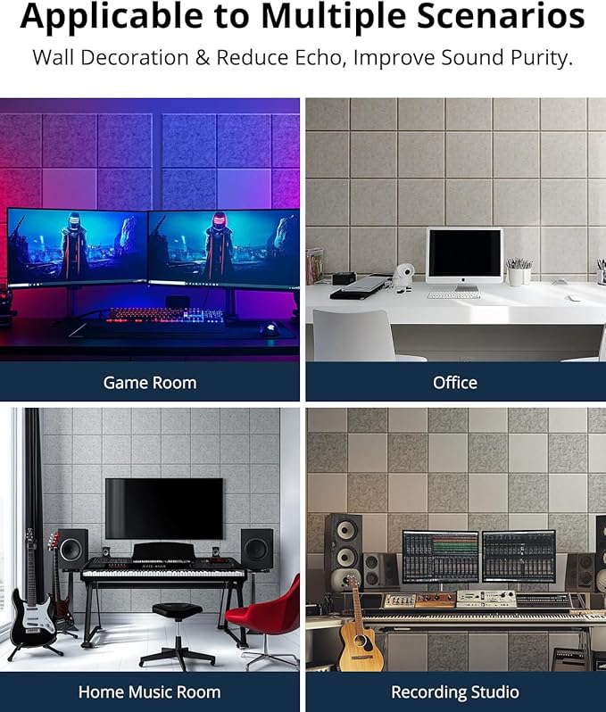 12 Pack Acoustic Panels Sound Absorbing 12"X12"X0.4" Self-adhesive Acoustic Panels High Density Sound Proof Panels for Walls, Door And Ceiling Beige