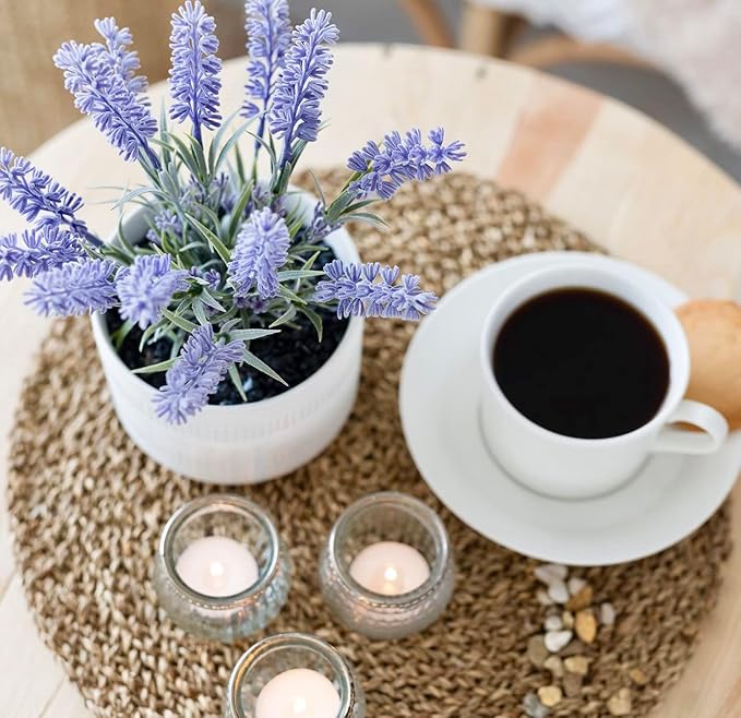 Kurrajong Farmhouse Large Fake Lavender Plant | 9" high Artificial Lavender Plant in White Matte Ceramic Pot | Pretty Faux Plant Desk Decor