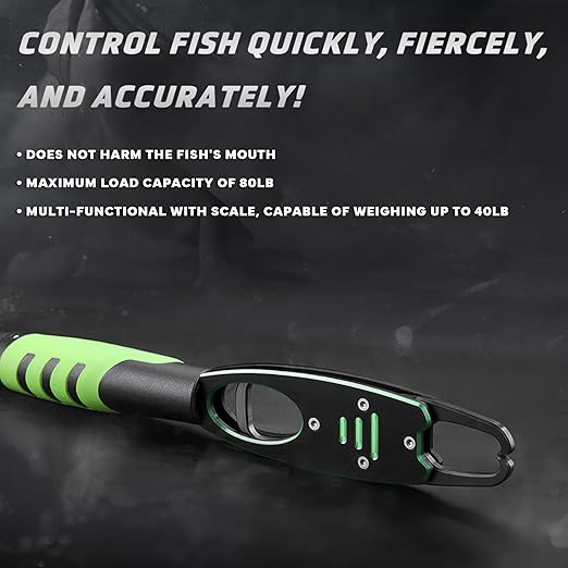 Fish Lip Gripper with Scale, 40LB/18KG Loading Capacity Aluminum Alloy Fish Scale Fish Lip Grabber Fishing Gear and Equipment Fishing Accessories Fishing Gifts for Men (Blue-Black)