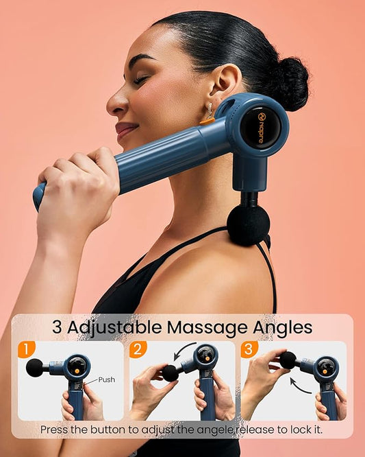 Massage Gun with Extension Handle and 3 Adjustable Angles,Deep Tissue Back Massage for Neck/Shoulders/Waist/Legs/Body Pain Relief,Handheld Percussion Muscle Massager with Portable Case,Blue
