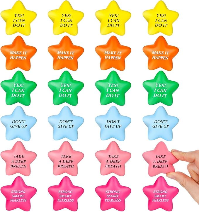 LovesTown 24PCS Inspirational Stress Relief Balls: 2inch Star, Motivational Stressballs with Colorful Foam Squeeze Balls for Kids & Adults