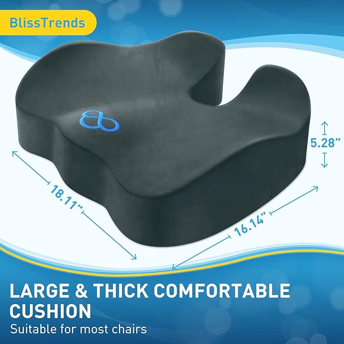 BlissTrends Seat Cushion,5.2in Thick Memory Foam Cushions for Office Chair, Car Seat, Airplane, Relieving Pressure Tailbone Sciatica Back Pain for Long Sitting Office Workers, Car Drivers DarkGreen