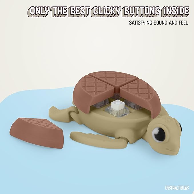 Distractible Turtle Fidget Toy, Articulating Design with Shell Clickers, Pocket-Sized & Durable, Sensory, Stress Relief, ADHD, Autism & Stim (Beige-Brown)