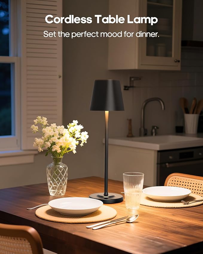 LED Cordless Table Lamp Rechargeable, 3-Height Adjustable, 5500mAh Battery Operated Lamp, 3-Color Dimming Touch Lamp, Portable Lamp for Dining, Bedroom,Camping, Outdoor, Indoor(Black 1 Pc)