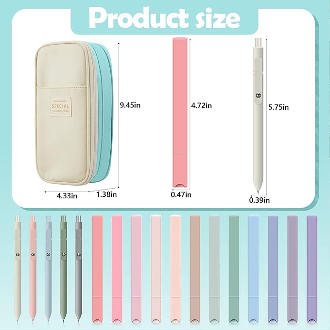 Henoyso 18 Set Aesthetic School Supplies Include Big Capacity Study Pen Bag with Zipper 12 Pcs Chisel Tip Bible Highlighters 5 Pcs Quick Dry Retractable Black Ink Pens for Student Office(Light Green)