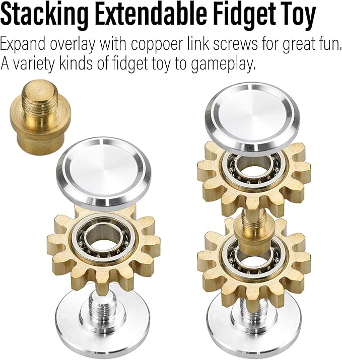 FREELOVE Gear Metal Fidget Spinner Toys for Adults, Small Mini Tiny Pockget Figette, Bike Chain, Copper Brass Hands Gyro, Quiet Silent Cool Cube for Anxiety Men (2 Gears Stacked, Silver-Brass)